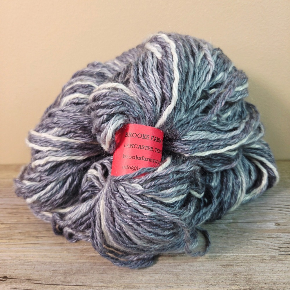 Brooks Farm Yarn Grey Charcoal White Variegated Skein Mohair Silk Hand Dyed NEW